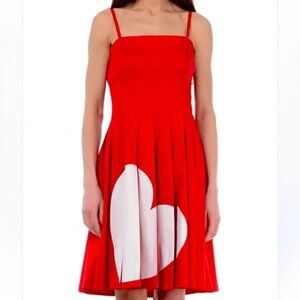 LOVE MOSCHINO Red Heart Print Fit-and-Flare Dress Size Small - Red